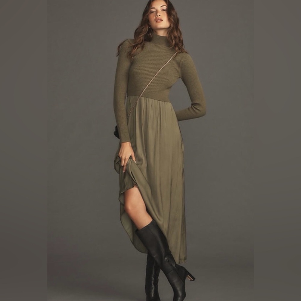 Anthropologie The Thea Long-Sleeve Twofer Maxi Dress